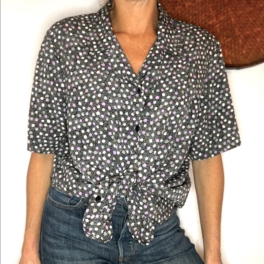 👾VTG abstract print button down top